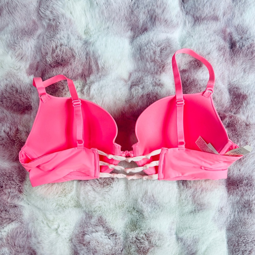 Victoria's Secret Lined Demi Bra 38C Neon Pink Front Closure Strappy Back New - Picture 2 of 5